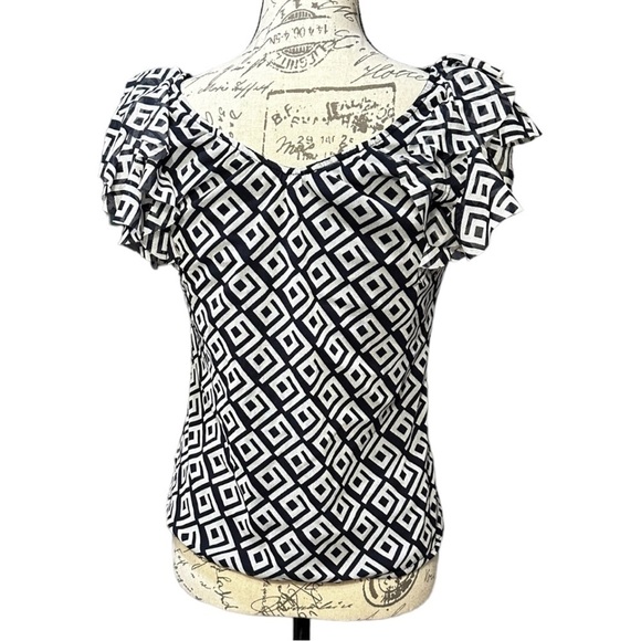 INC International Concepts Navy Blue and White Blouse Size small - Picture 3 of 5